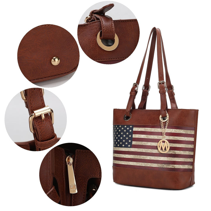 MKF Collection Vera Vegan Leather Patriotic Flag Pattern Womens Tote Bag by Mia K Image 12