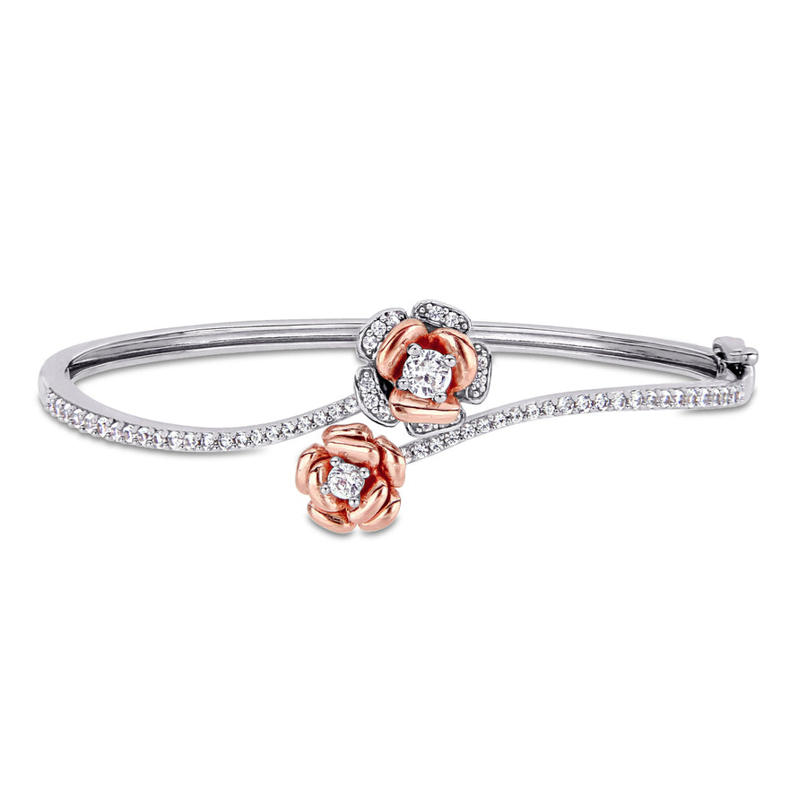 1.46 Carat (ctw) Lab-Created White Sapphire Rose Swirl Bangle Bracelet in Sterling Silver Image 1