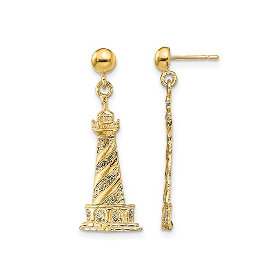 14K Yellow Gold Cape Hatteras Lighthouse Post Dangle Earrings Image 1