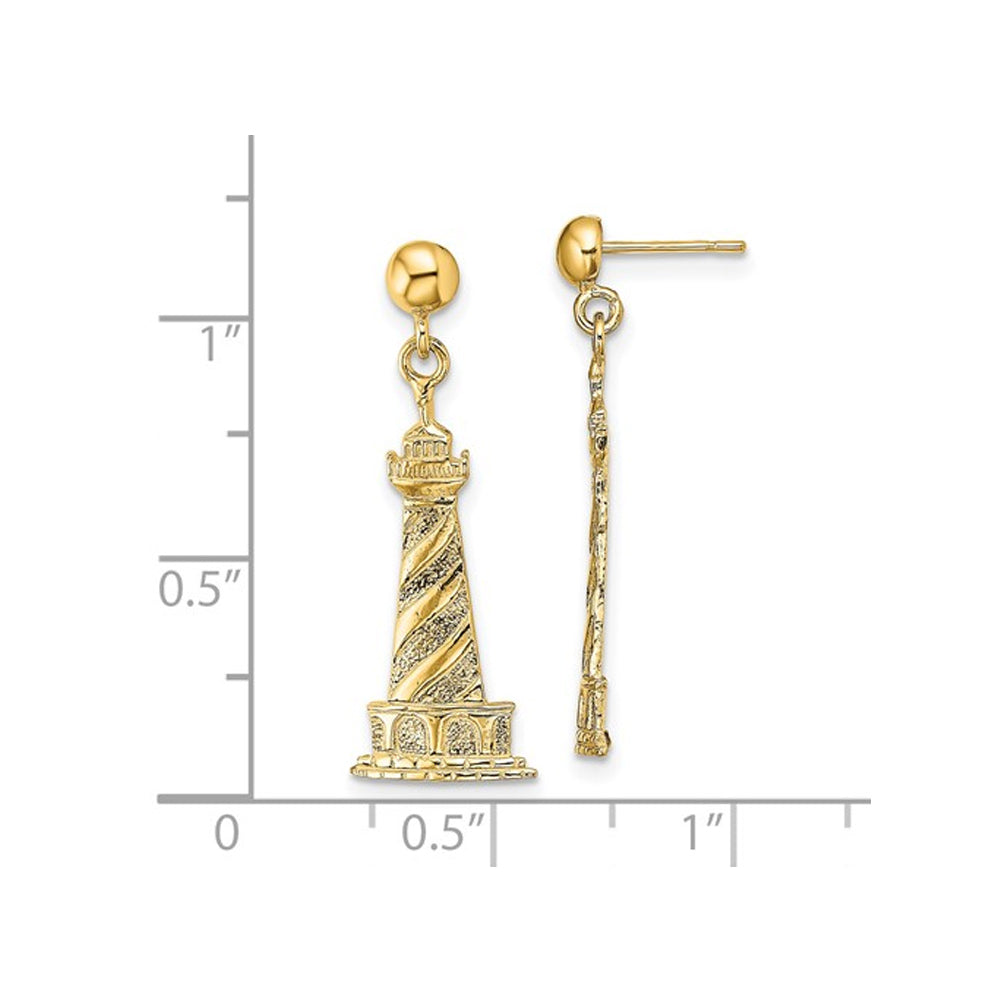 14K Yellow Gold Cape Hatteras Lighthouse Post Dangle Earrings Image 2