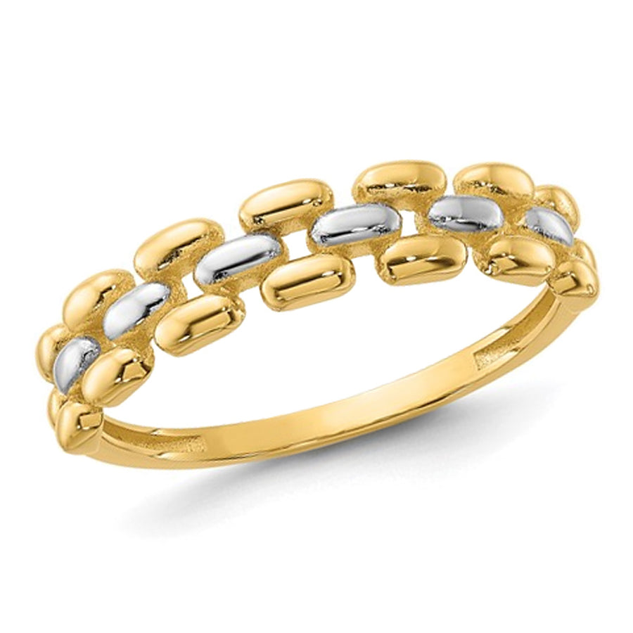 14K Yellow Gold Polished Bead Pattern Wedding Band Ring Image 1