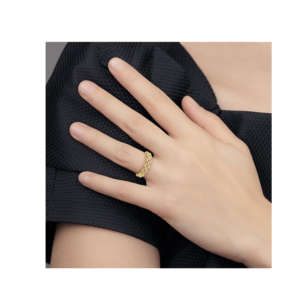 14K Yellow Gold Polished Bead Pattern Wedding Band Ring Image 2