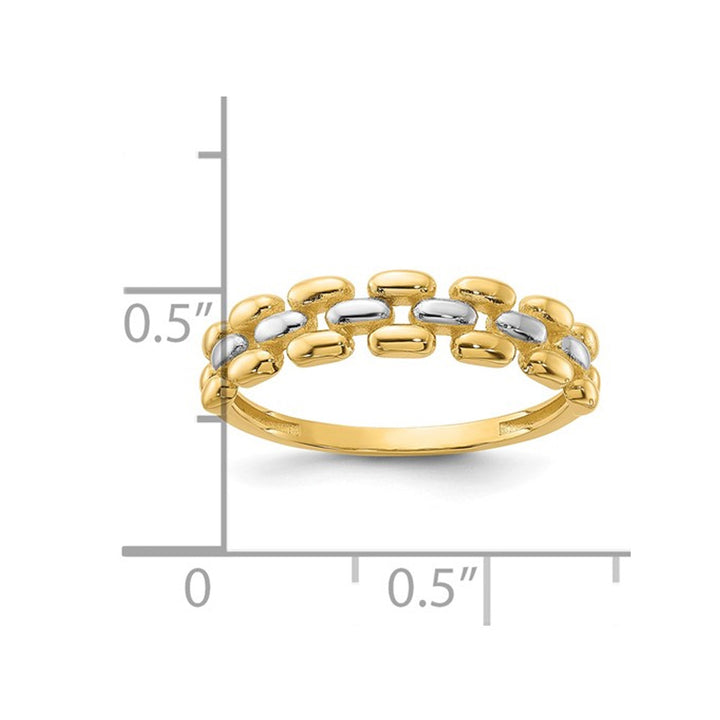 14K Yellow Gold Polished Bead Pattern Wedding Band Ring Image 3