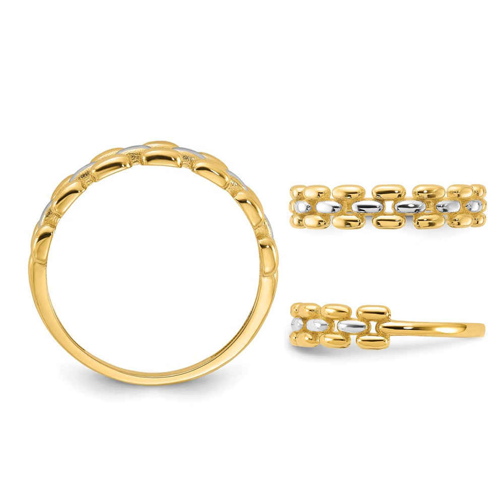14K Yellow Gold Polished Bead Pattern Wedding Band Ring Image 4