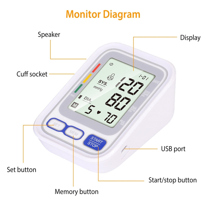 Automatic Arm Blood Pressure Monitor Digital BP Cuff Pulse Heart Rate Machine Voice Pulse Meter Image 6