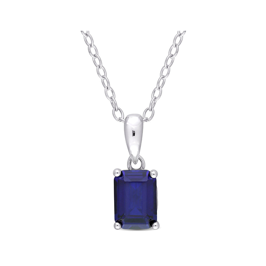 1.59 Carat (ctw) Lab-Created Blue Sapphire Octagon Pendant Necklace in Sterling Silver with Chain Image 1