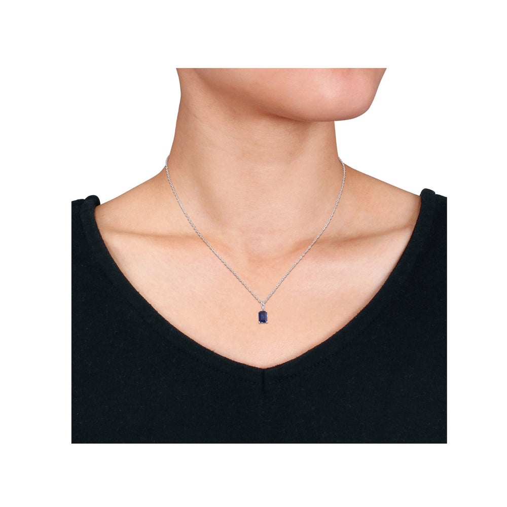 1.59 Carat (ctw) Lab-Created Blue Sapphire Octagon Pendant Necklace in Sterling Silver with Chain Image 2