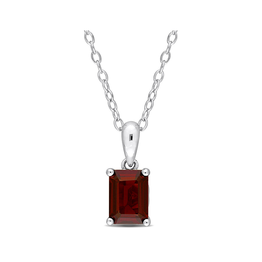 1.25 Carat (ctw) Garnet Octagon Pendant Necklace in Sterling Silver with Chain Image 1