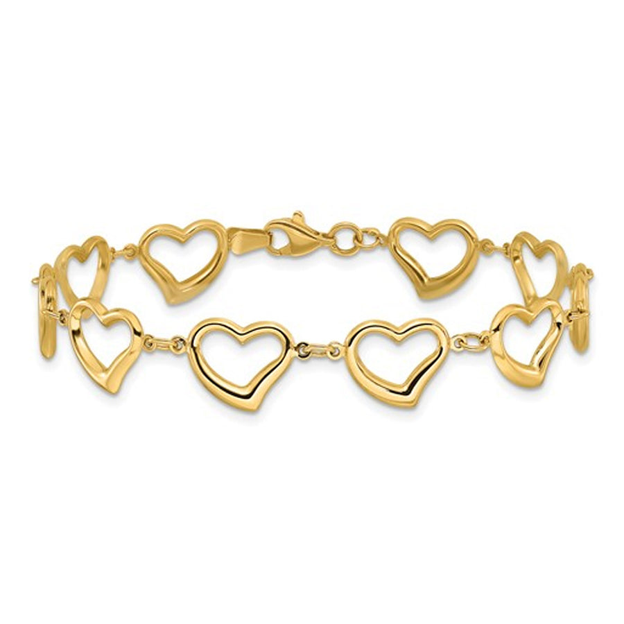 14K Yellow Gold Polished Heart Link Bracelet (7.00 Inches) Image 1