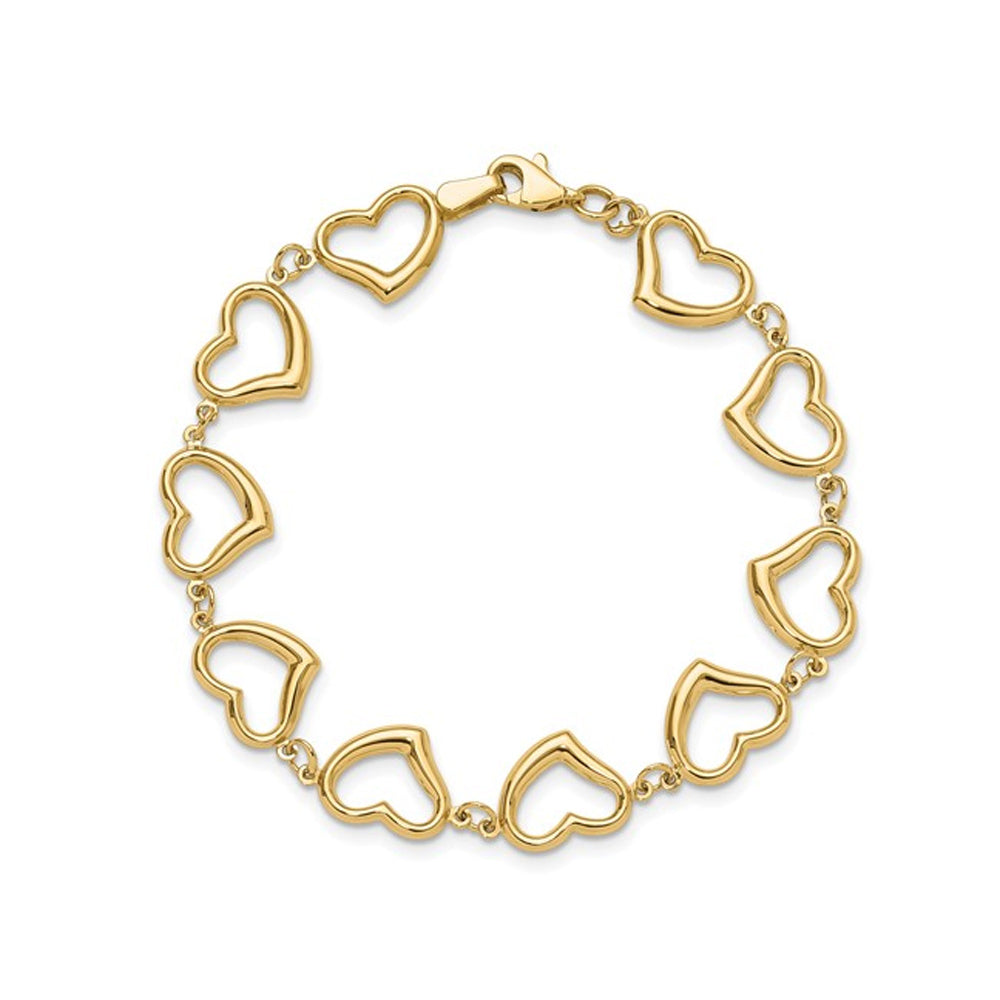 14K Yellow Gold Polished Heart Link Bracelet (7.00 Inches) Image 2