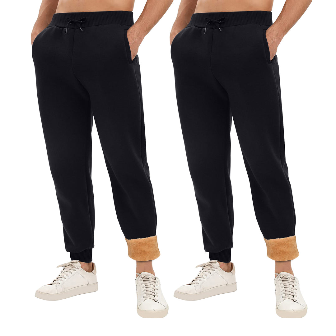 2-Pack: Mens Winter Warm Thick Sherpa Lined Jogger Track Pants with Pockets Image 3