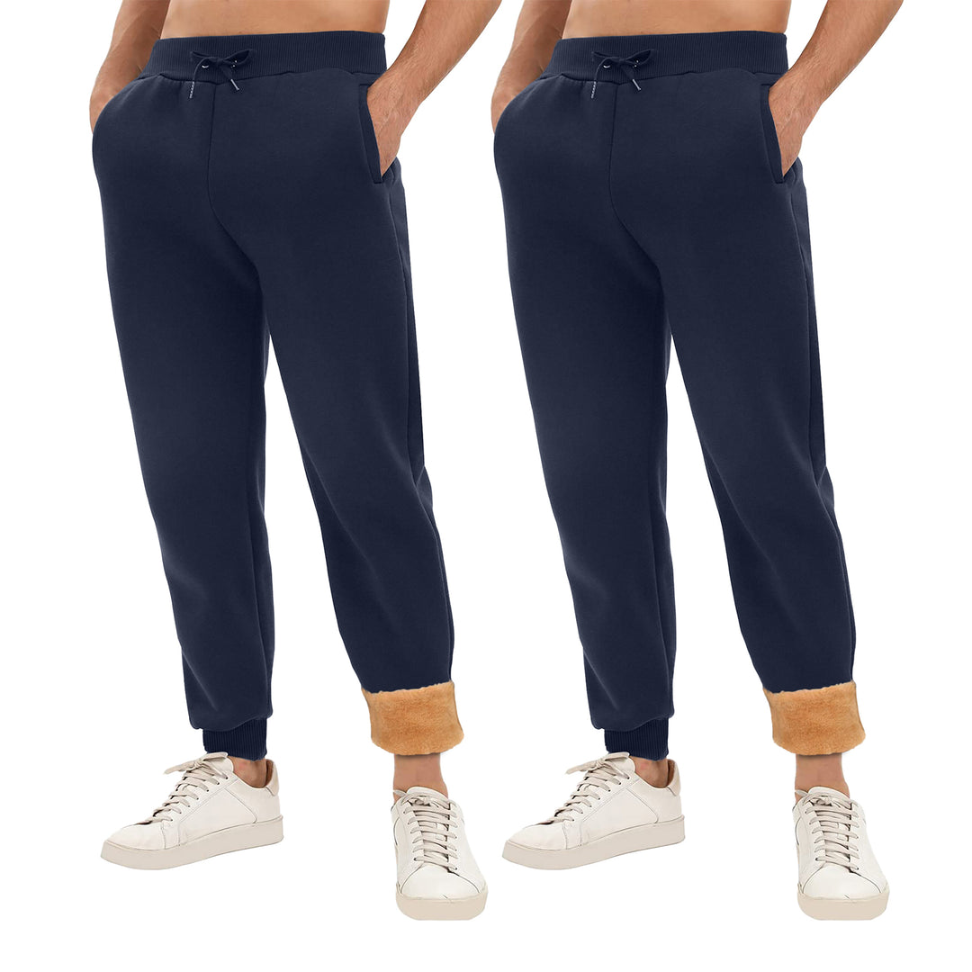 2-Pack: Mens Winter Warm Thick Sherpa Lined Jogger Track Pants with Pockets Image 7