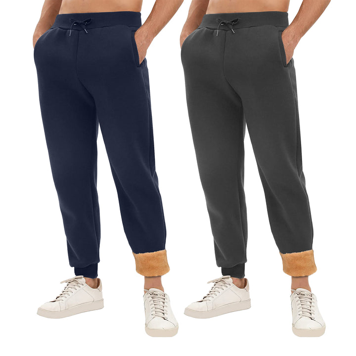 2-Pack: Mens Winter Warm Thick Sherpa Lined Jogger Track Pants with Pockets Image 8