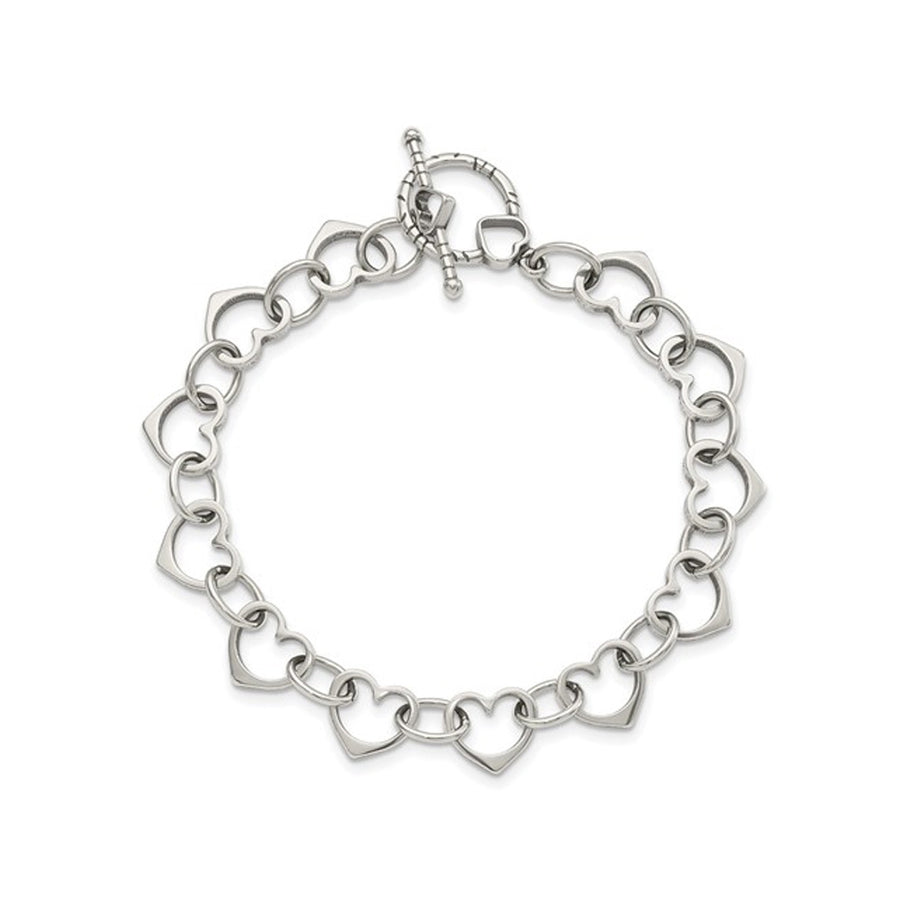 Sterling Silver Polished Heart and Circle Link Bracelet (7.50 Inches) Image 1