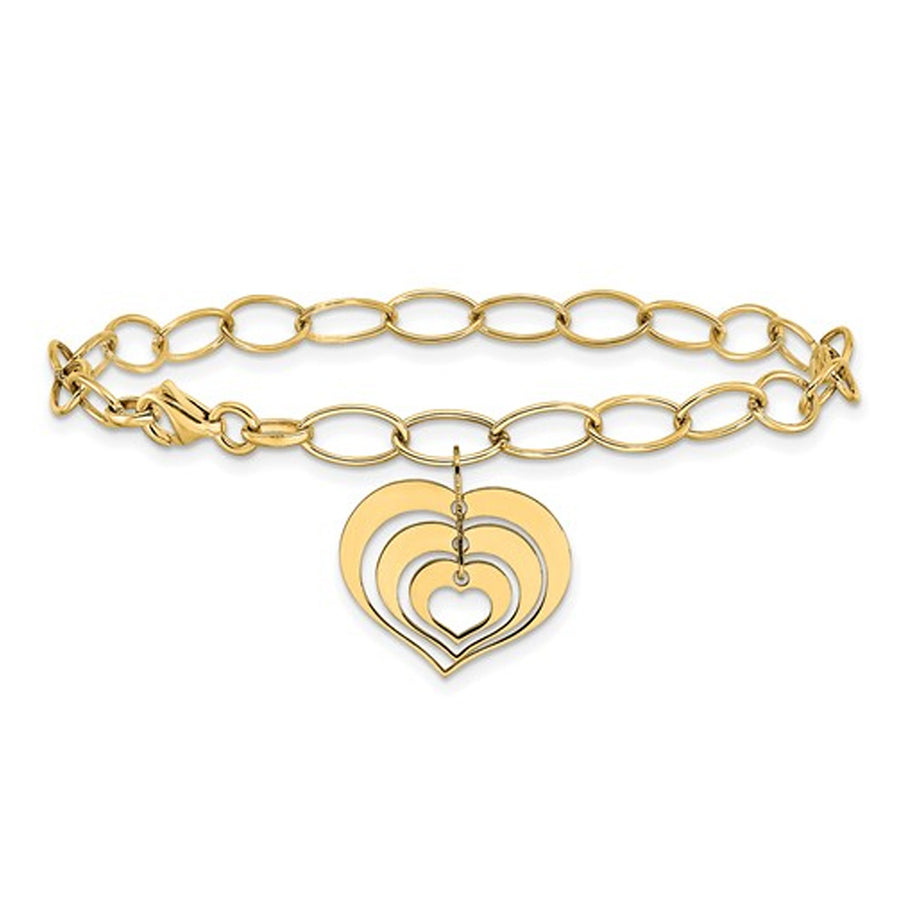 14K Yellow Gold Triple Heart Link Bracelet (7 inches) Image 1