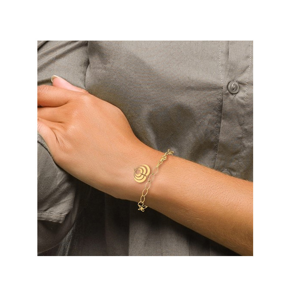 14K Yellow Gold Triple Heart Link Bracelet (7 inches) Image 2