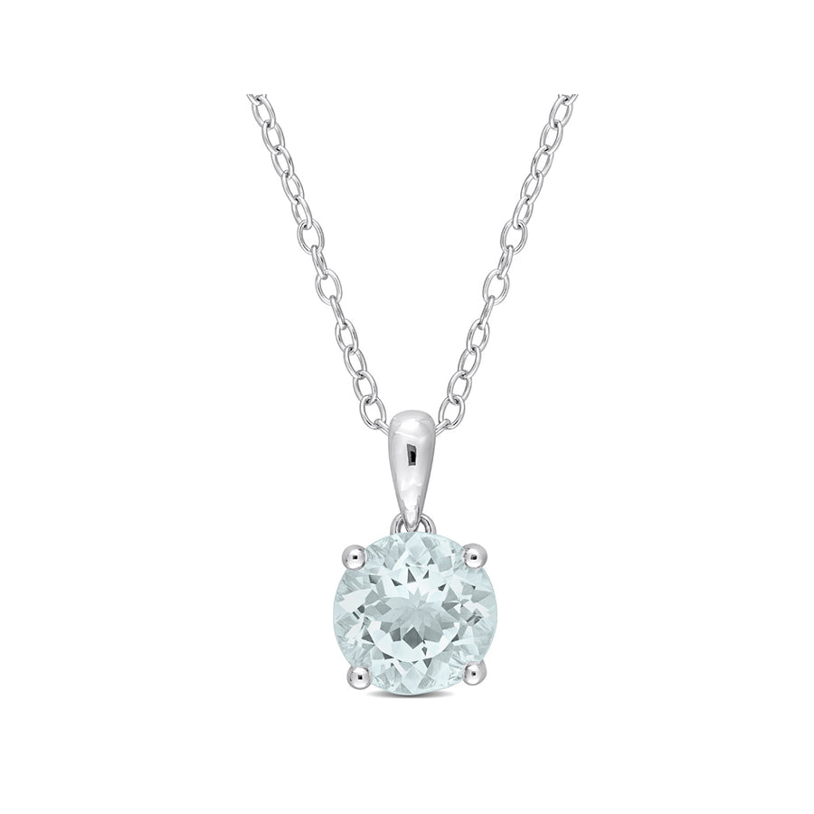 1.65 Carat (ctw) Aquamarine Solitaire Round Pendant Necklace in Sterling Silver with Chain (8mm) Image 1