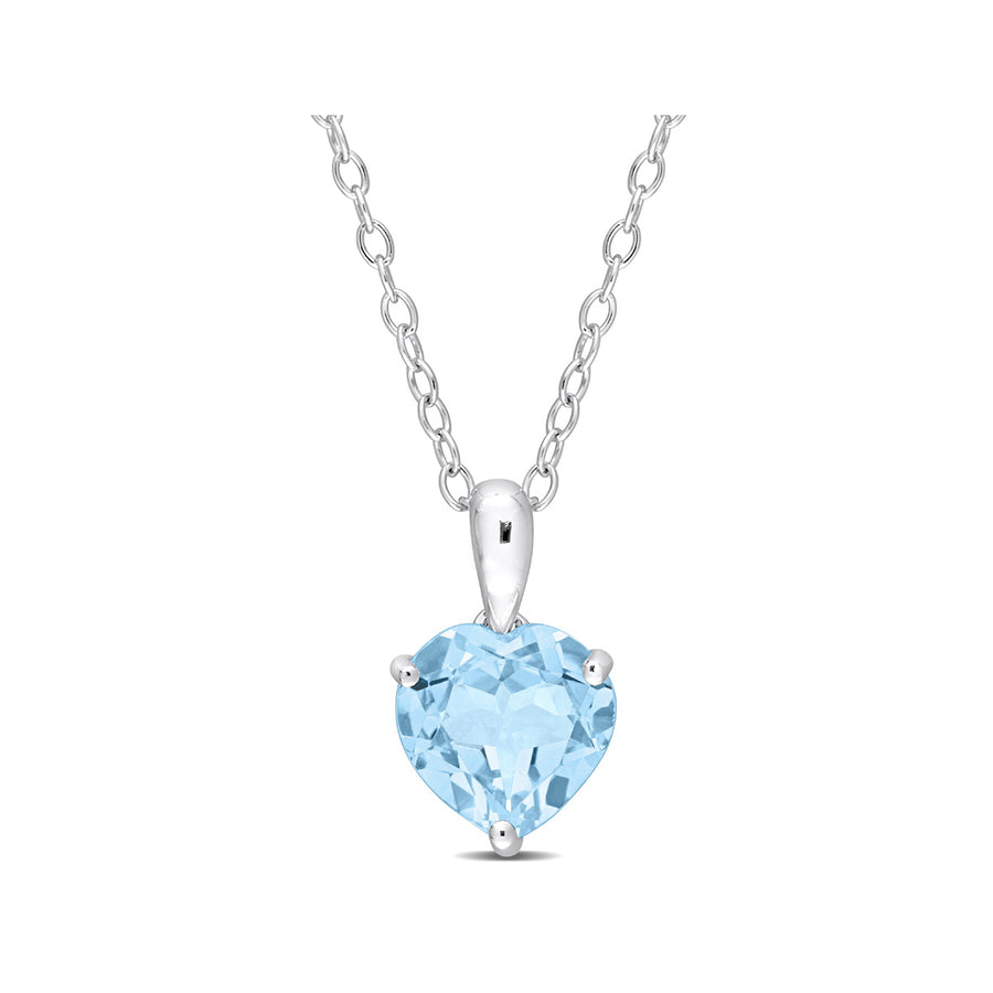2.00 Carat (ctw) Blue Topaz Heart Solitaire Pendant Necklace in Sterling Silver with Chain Image 1