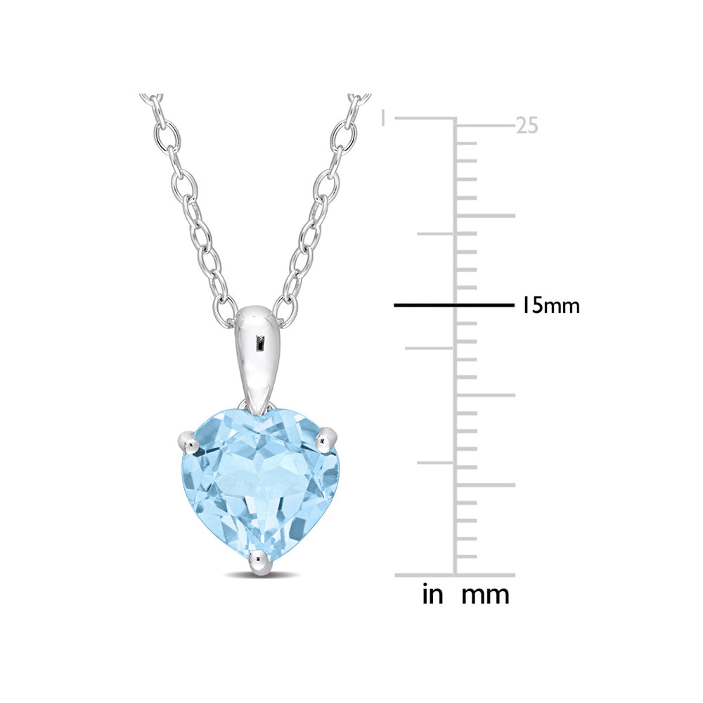 2.00 Carat (ctw) Blue Topaz Heart Solitaire Pendant Necklace in Sterling Silver with Chain Image 2