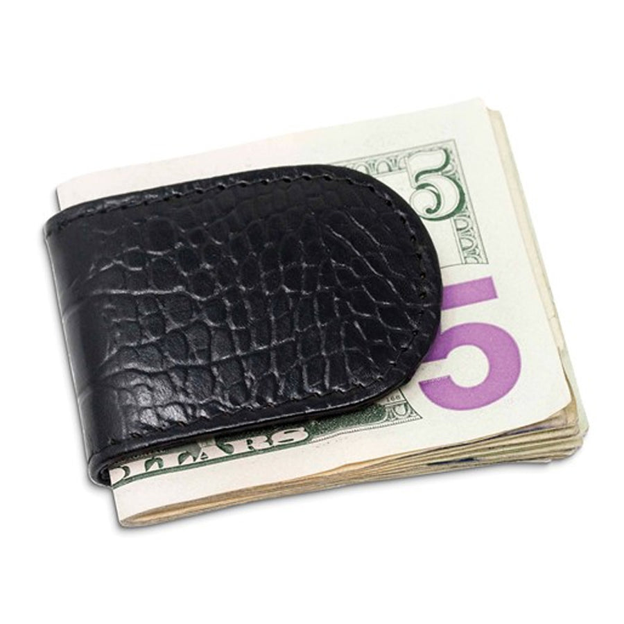 Black Leather Crocodile Grain Magnetic Money Clip Image 1