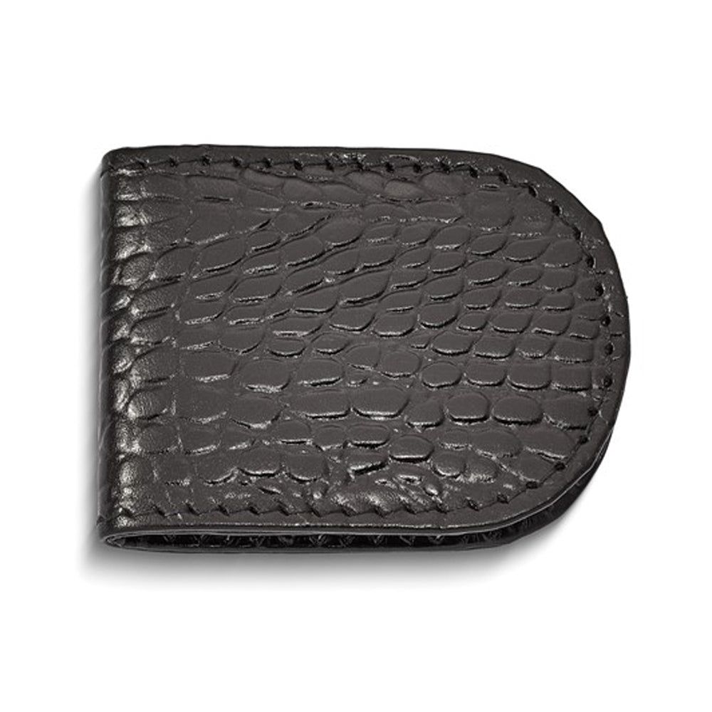 Black Leather Crocodile Grain Magnetic Money Clip Image 2
