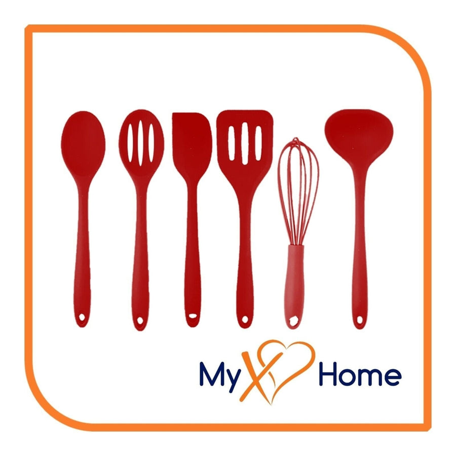 8" Red Silicone Utensils - Set of 6 Kitchen Tools - by MyXOHome Image 1