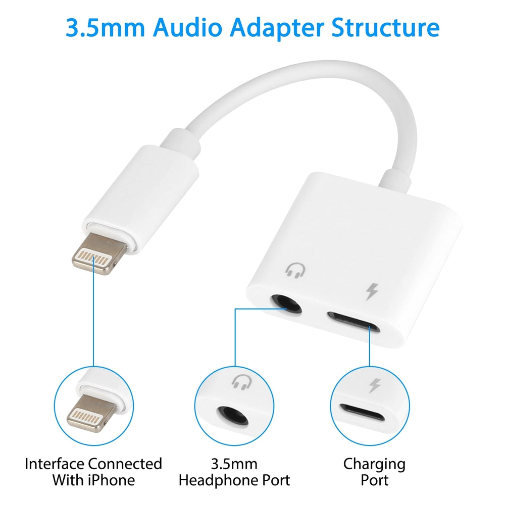 2 In 1 3.5mm Headphone Adapter Charger Audio Splitter Dongle Adapter Image 2