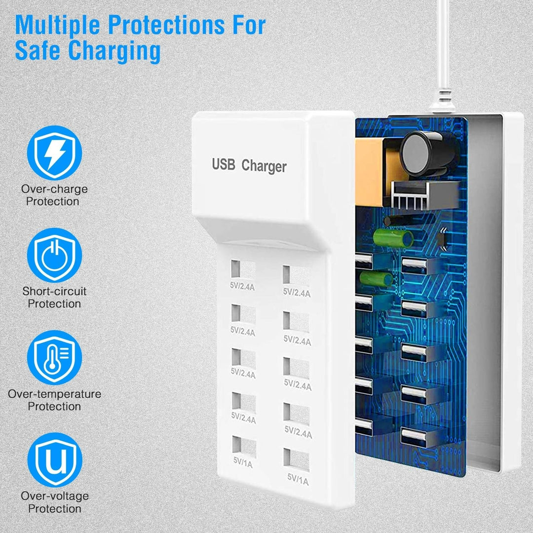 10 Ports USB Charging Station Hub 50W USB Wall Charger Fast Charging Power Adapter for Phone Tablet Image 3