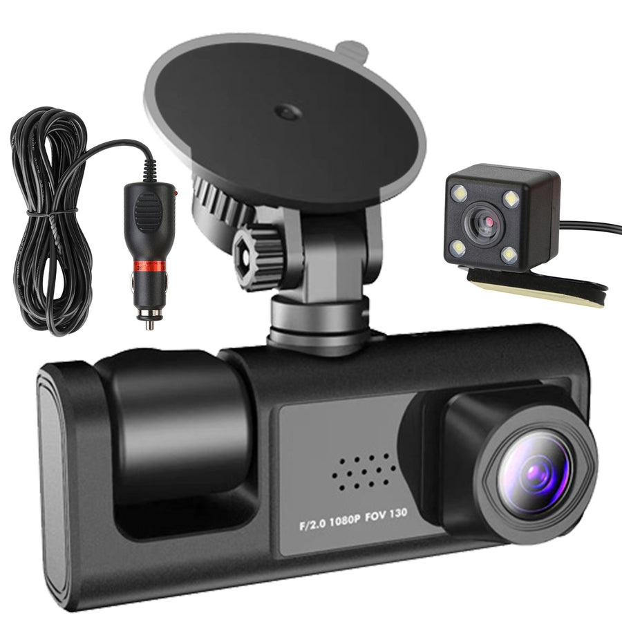3 Channel Car DVR Dash Cam Video Recorder 1080P Front Inside Rear Camera Image 1