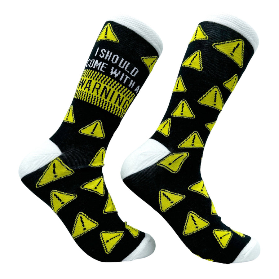 Mens I Should Come With A Warning Socks Funny Caution Sign Footwear Image 1