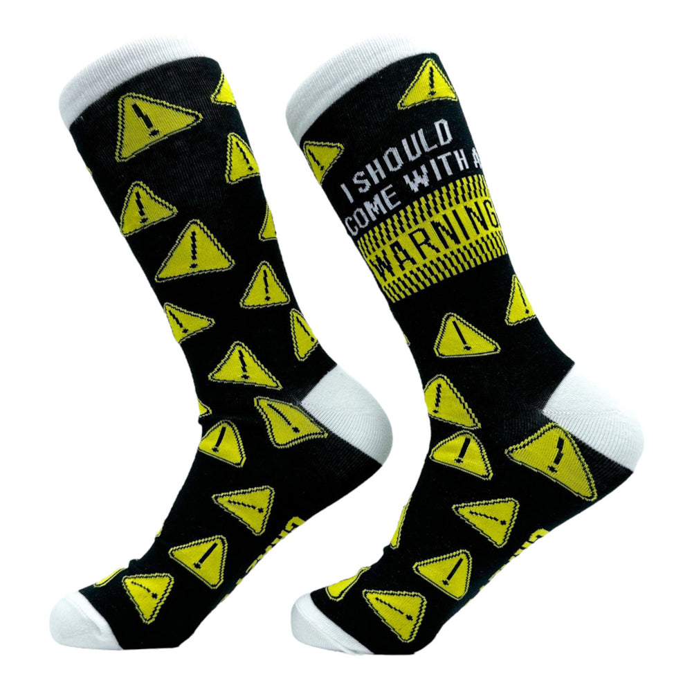 Mens I Should Come With A Warning Socks Funny Caution Sign Footwear Image 2