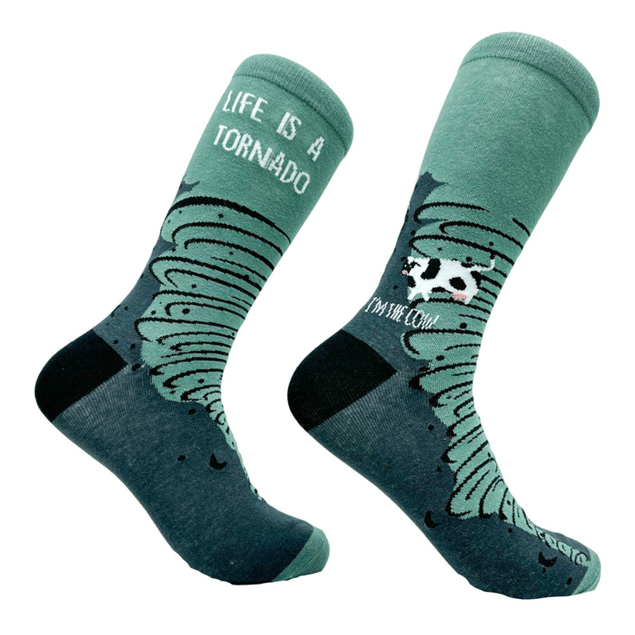 Mens Life Is A Tornado Socks Funny Stormy Twister Joke Footwear Image 1