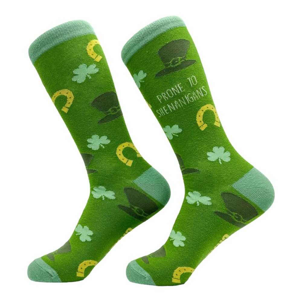 Womens Prone To Shenanigans Socks Funny St Paddys Day Parade Clover Footwear Image 2