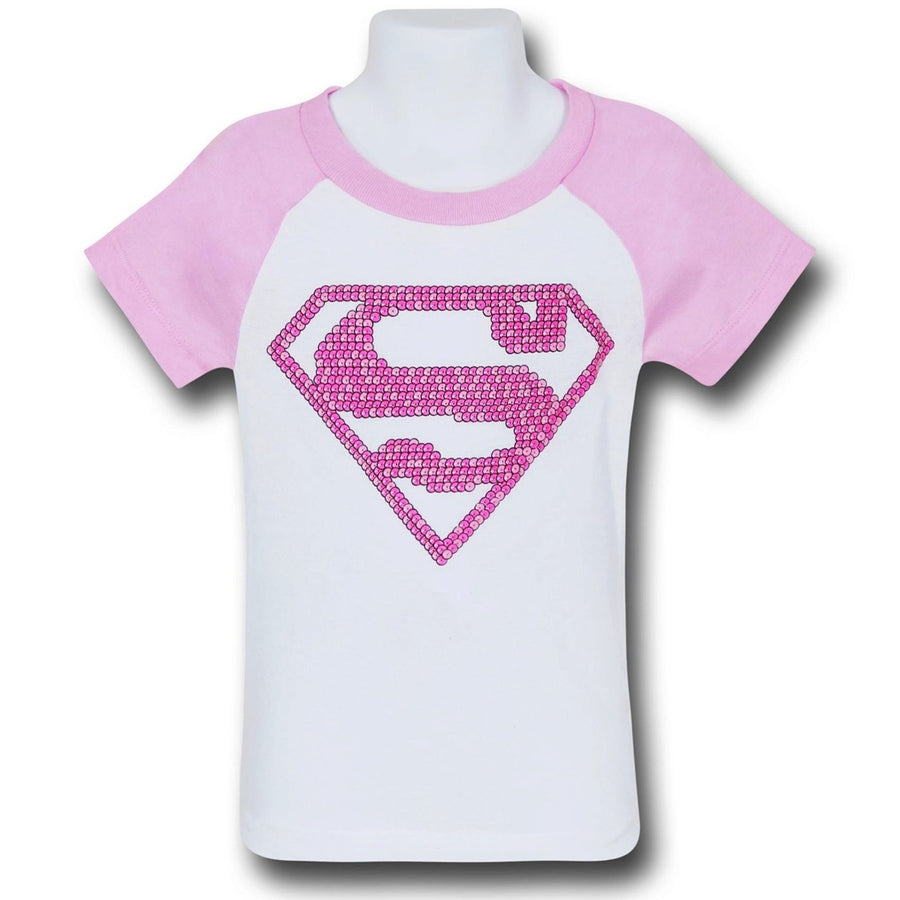 Supergirl Girls Pink Pattern Symbol T-Shirt Image 1