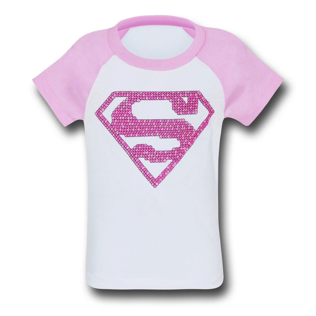 Supergirl Girls Pink Pattern Symbol T-Shirt Image 3