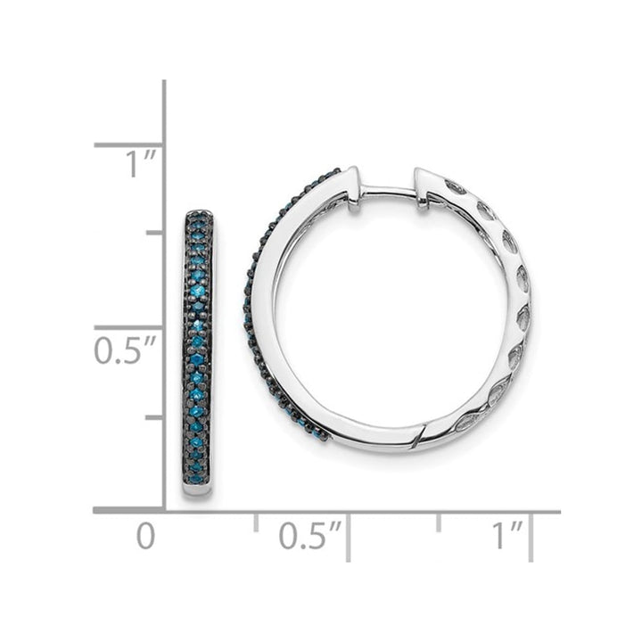 1/7 Carat (ctw) Blue and White Diamond Hoop Earrings in 14K White Gold Image 3