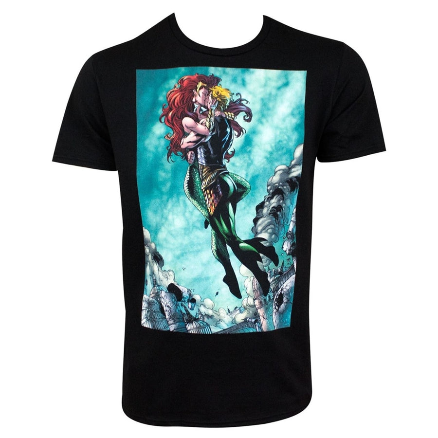 Aquaman and Mera Kissing Black Mens T-Shirt Image 1