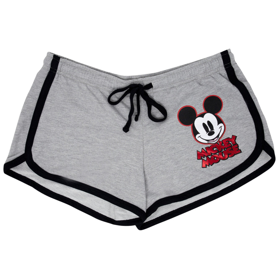 Mickey Mouse Ladies Red Foil Logo Grey Shorts Image 1