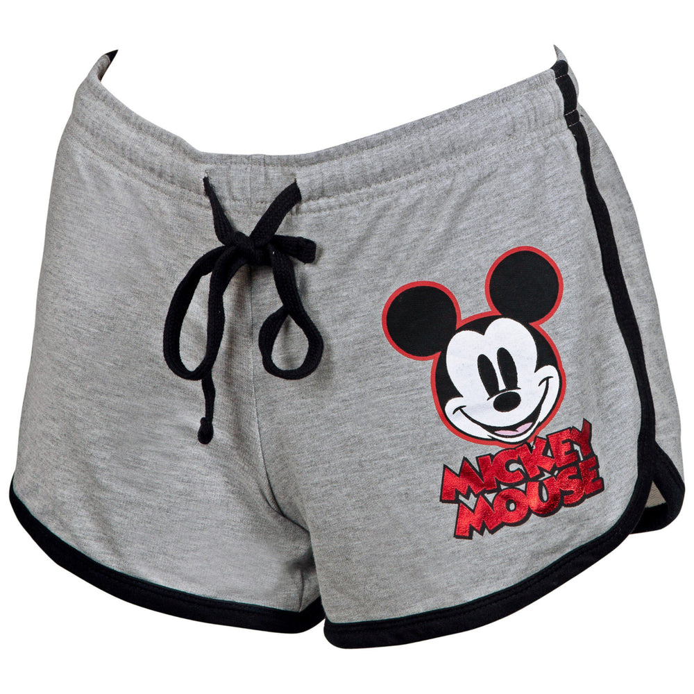 Mickey Mouse Ladies Red Foil Logo Grey Shorts Image 2