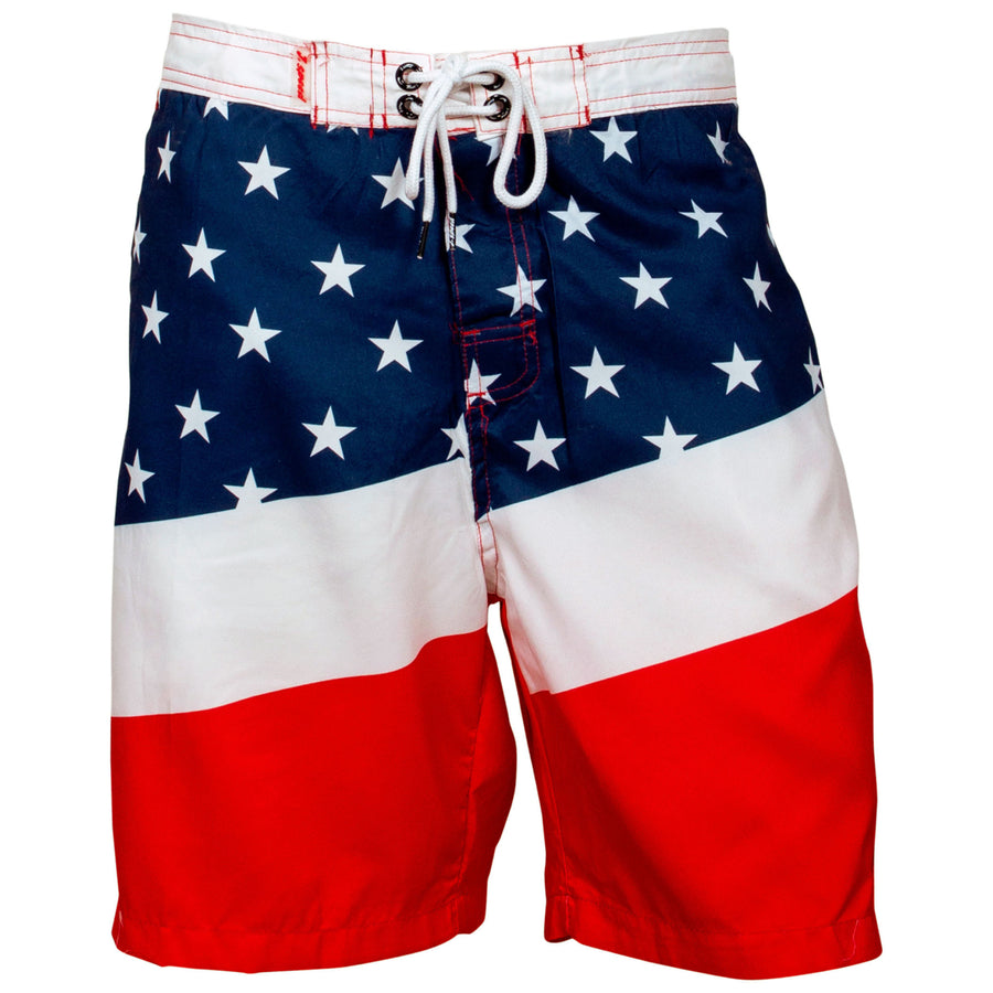 USA Patriotic Diagonal Stars and Stripes Board Shorts Image 1