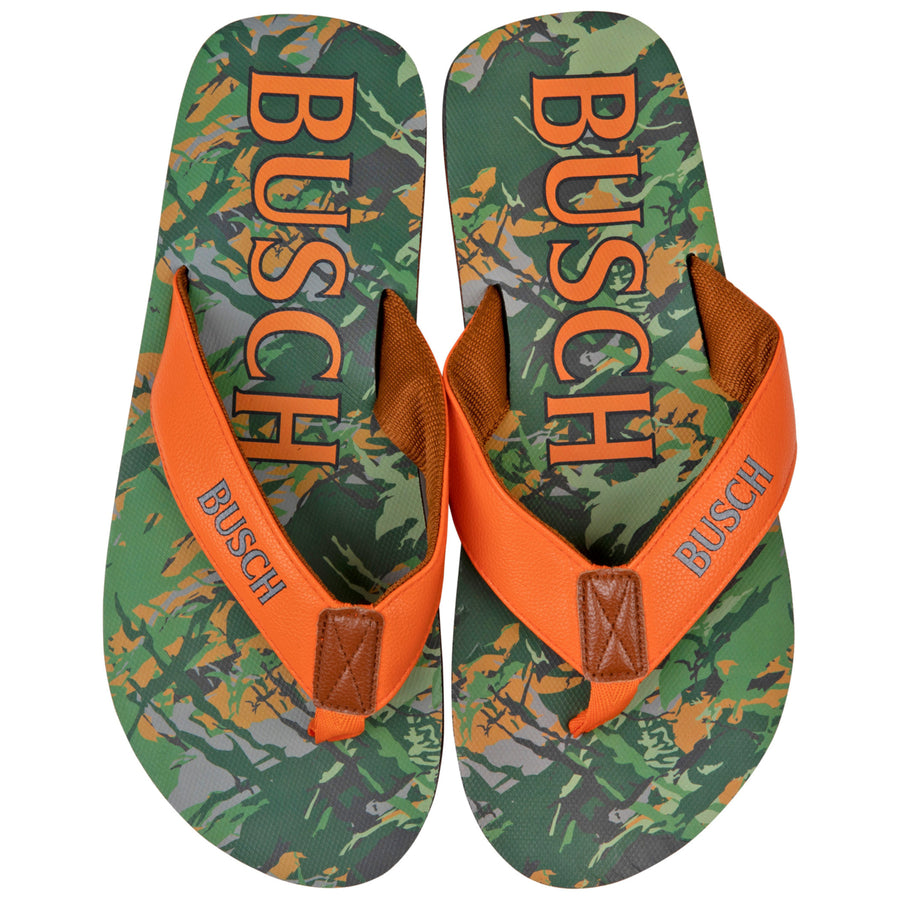 Busch Hunter Orange Text Logo Tree Camo Mens Flip Flop Sandals Image 1