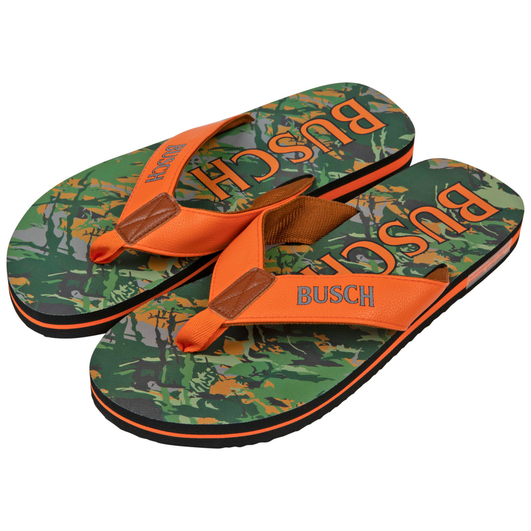 Busch Hunter Orange Text Logo Tree Camo Mens Flip Flop Sandals Image 3