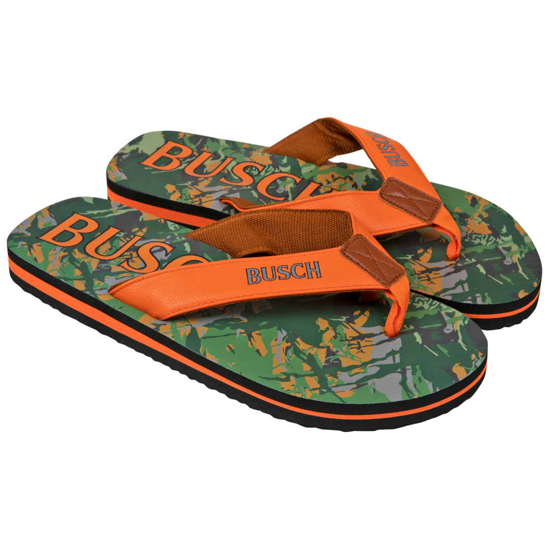 Busch Hunter Orange Text Logo Tree Camo Mens Flip Flop Sandals Image 4