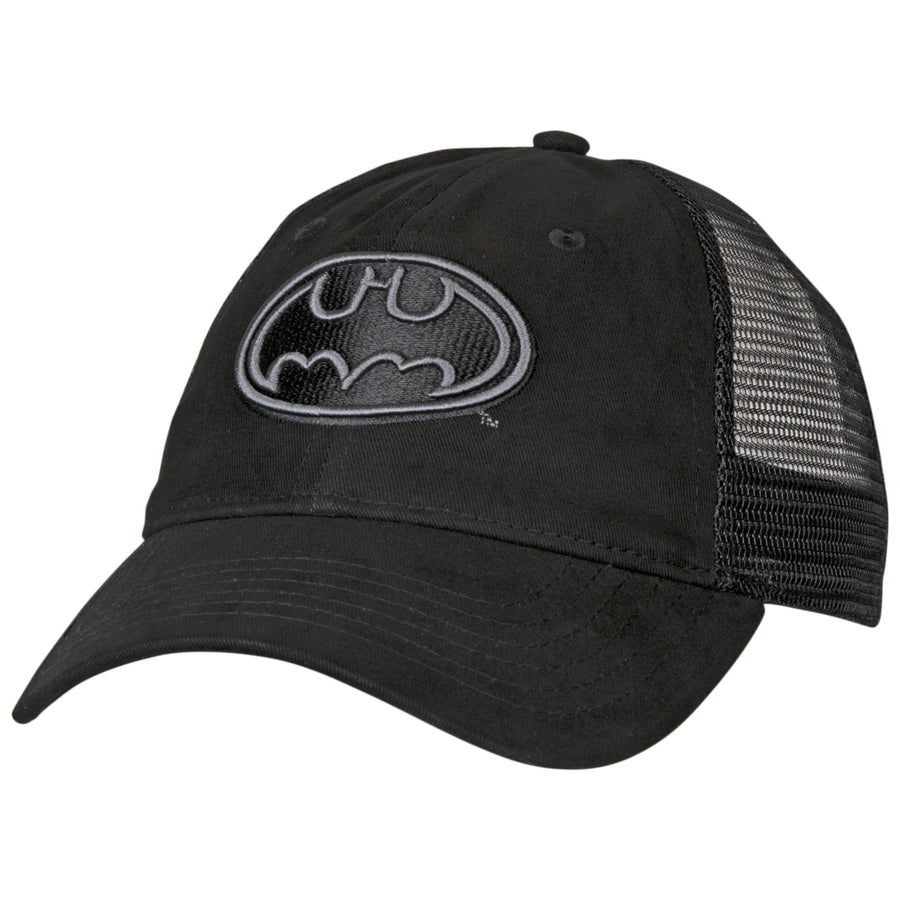 Batman Classic Symbol In Black Curved Brim Adjustable Dad Hat Image 1