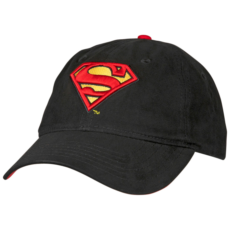 Superman Classic Symbol Black Curved Brim Adjustable Dad Hat Image 1