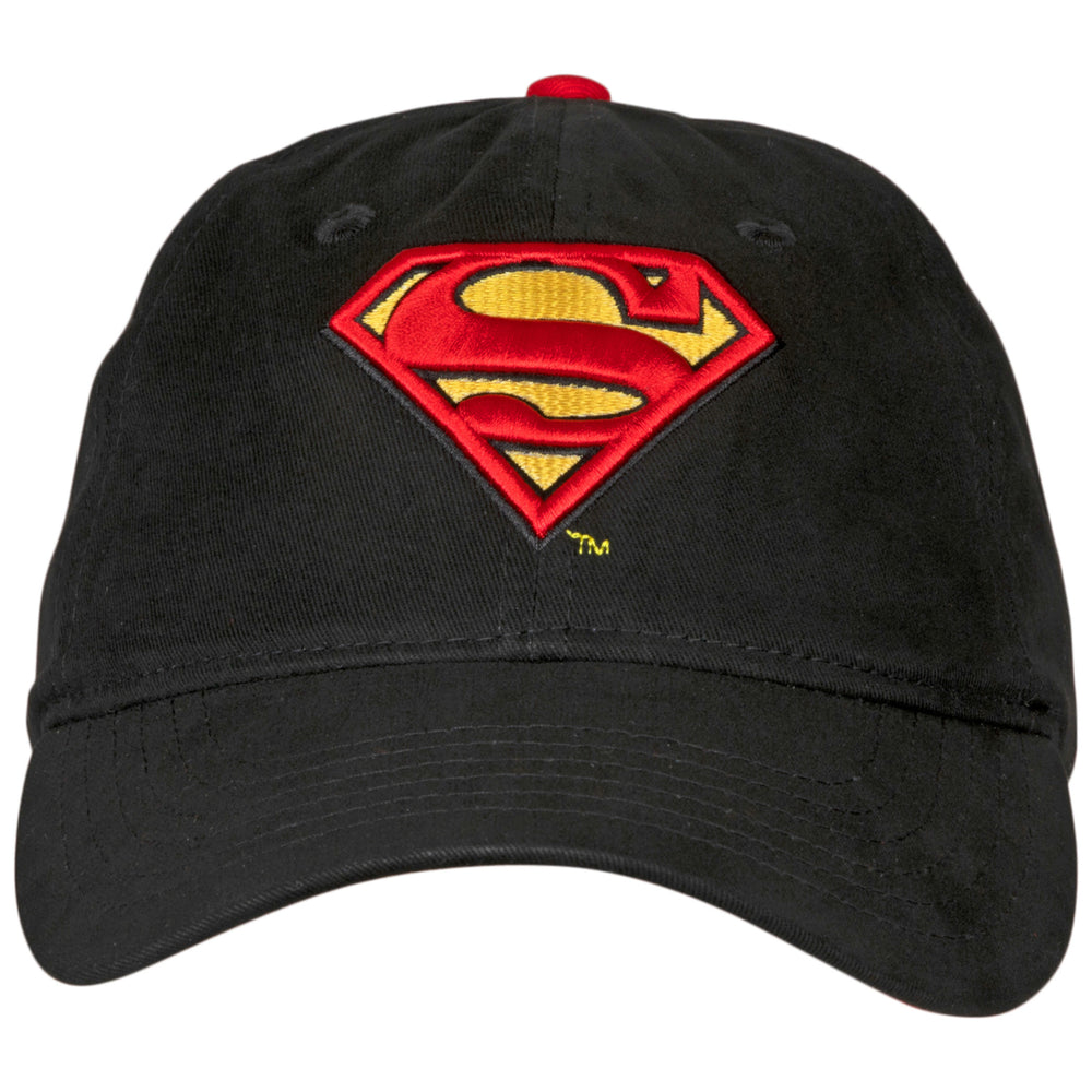Superman Classic Symbol Black Curved Brim Adjustable Dad Hat Image 2