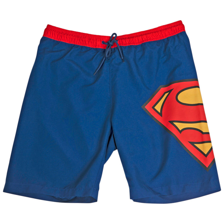 Superman Symbol Blue with Red Waistband Board Shorts Image 1