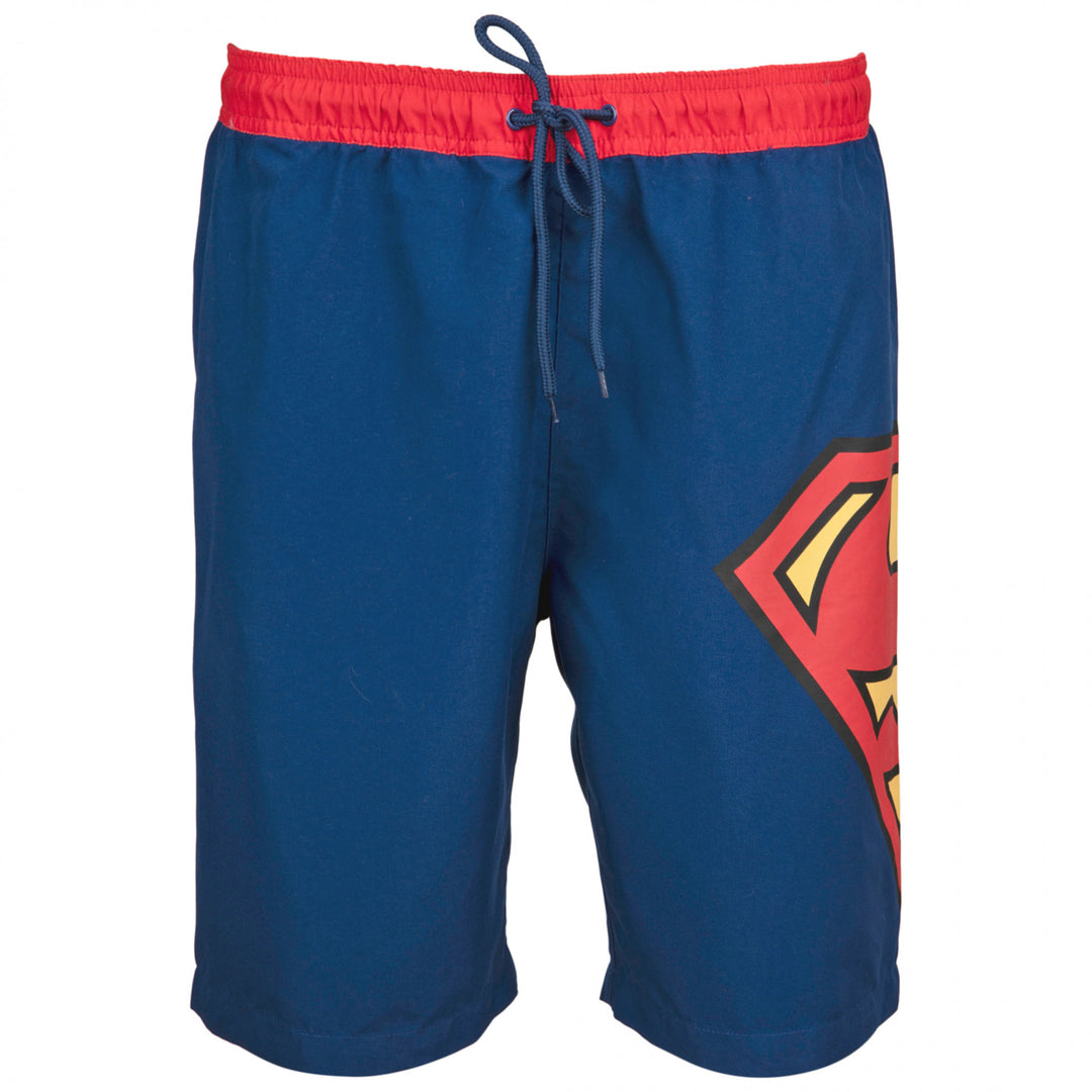 Superman Symbol Blue with Red Waistband Board Shorts Image 3