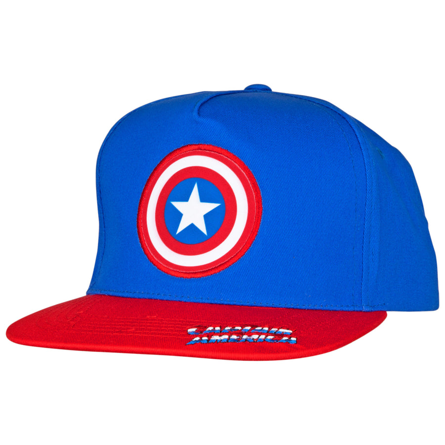 Captain America Classic Shield Logo With Brim Text Adjustable Snapback Hat Image 1