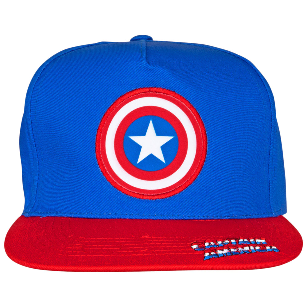 Captain America Classic Shield Logo With Brim Text Adjustable Snapback Hat Image 2
